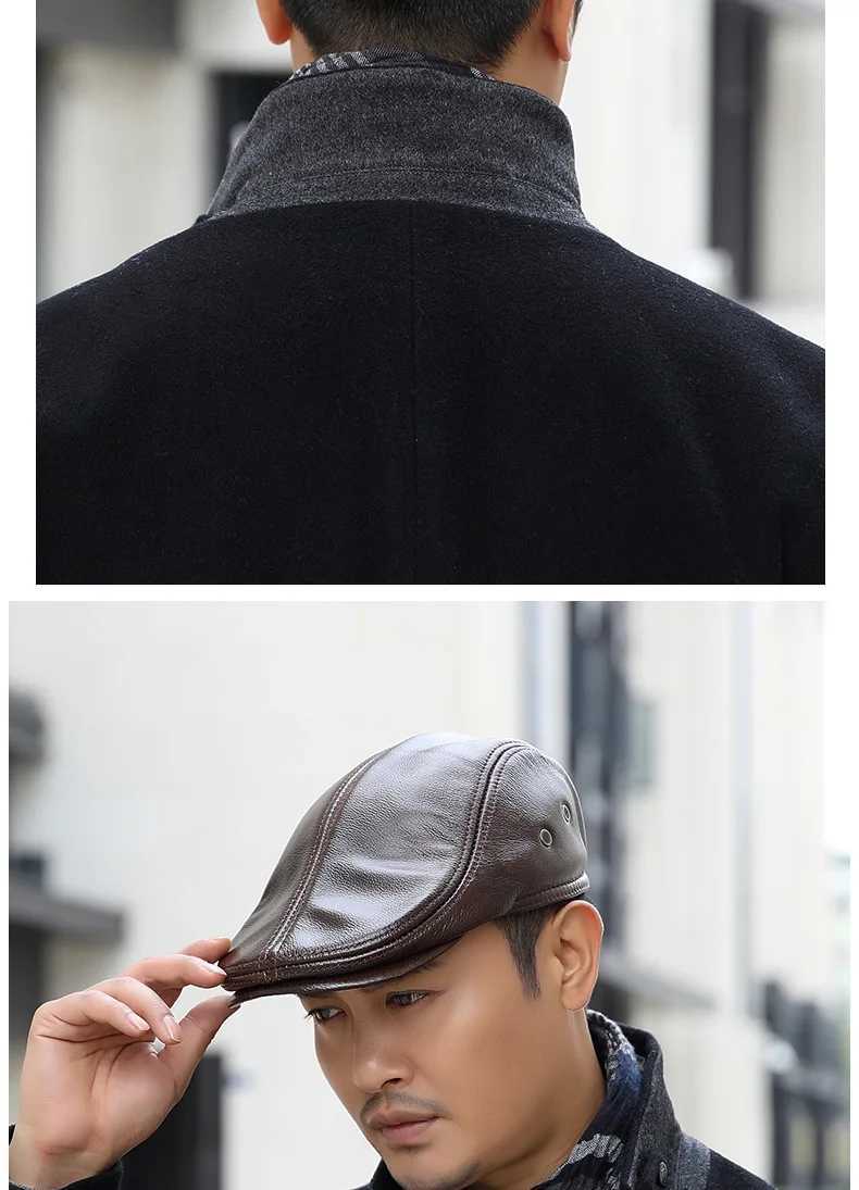 2025 Genuine Leather Beret Hat for Men Warm Windproof Winter Cap Fashion Gentleman Peaked Cap Vintage Stylish Driver Hat Gift H260312 - view 4