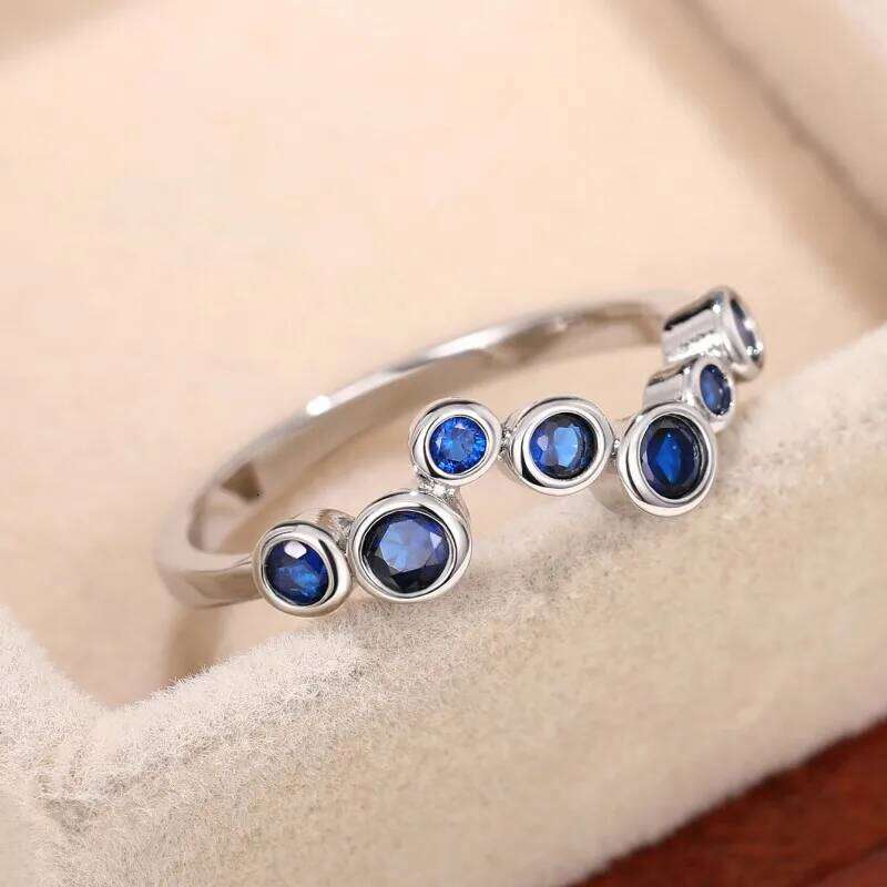 Huitan Elegant Blue Cubic Zirconia Thin Rings for Women Fancy Wedding Party Finger Accessories High Quality Silver Color Jewelry H260312