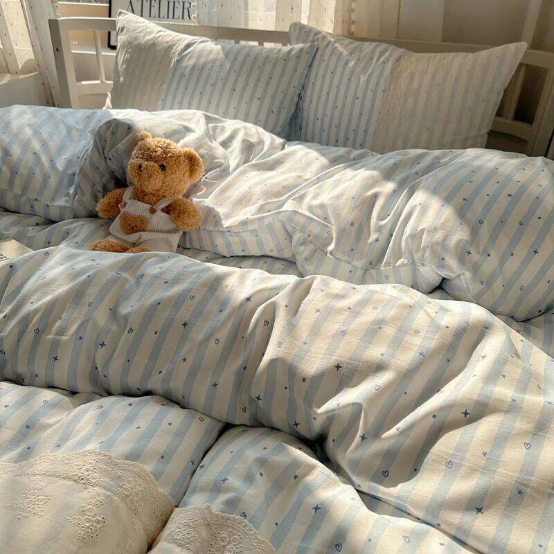 Striped Princess Bedding INS Nordic Girls Soft Washed Cotton Flat Sheet Twin Queen Size Duvet Set Pillowcase Bed Linens H260312