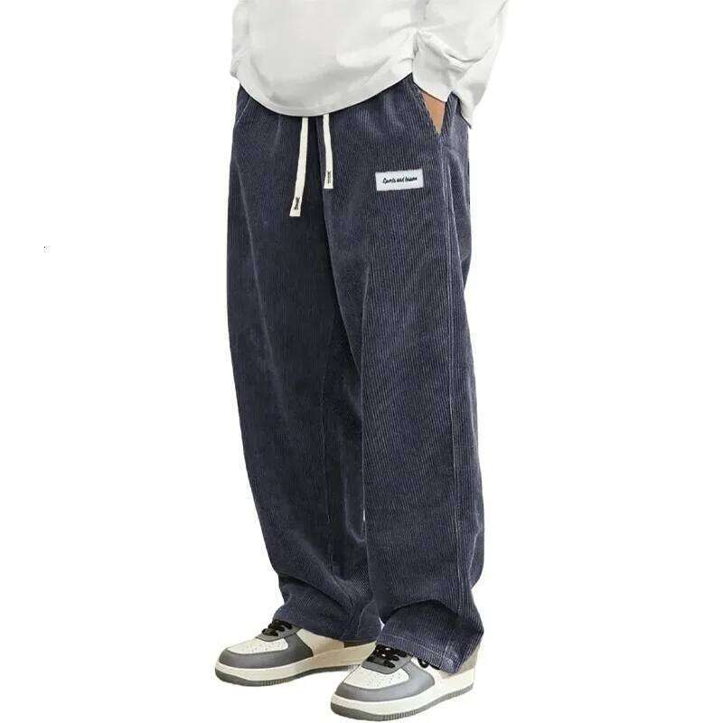 New Mens Corduroy Casual Fashion Loose Fit Baggy Pants Straight Sweatpants Elastic Waist Drawstring Outdoor Streetwear