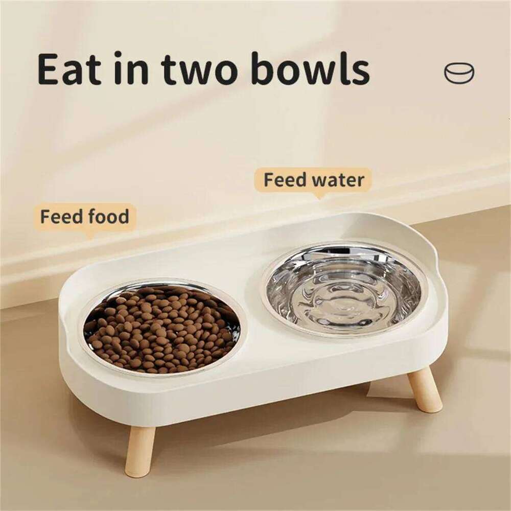 A Colorful Dopamine Pet Fashion Feeding Large Capacity Stainless Steel Dog Drinking Water Neck Cat Double Bowl 26Y0312
