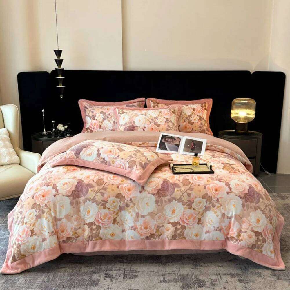Digital Printed Milk Velvet Soft Four-Piece Thicken Winter Warm Duvet Quilt Cover Bed Sheet Pillowcase Bedding Set H260312
