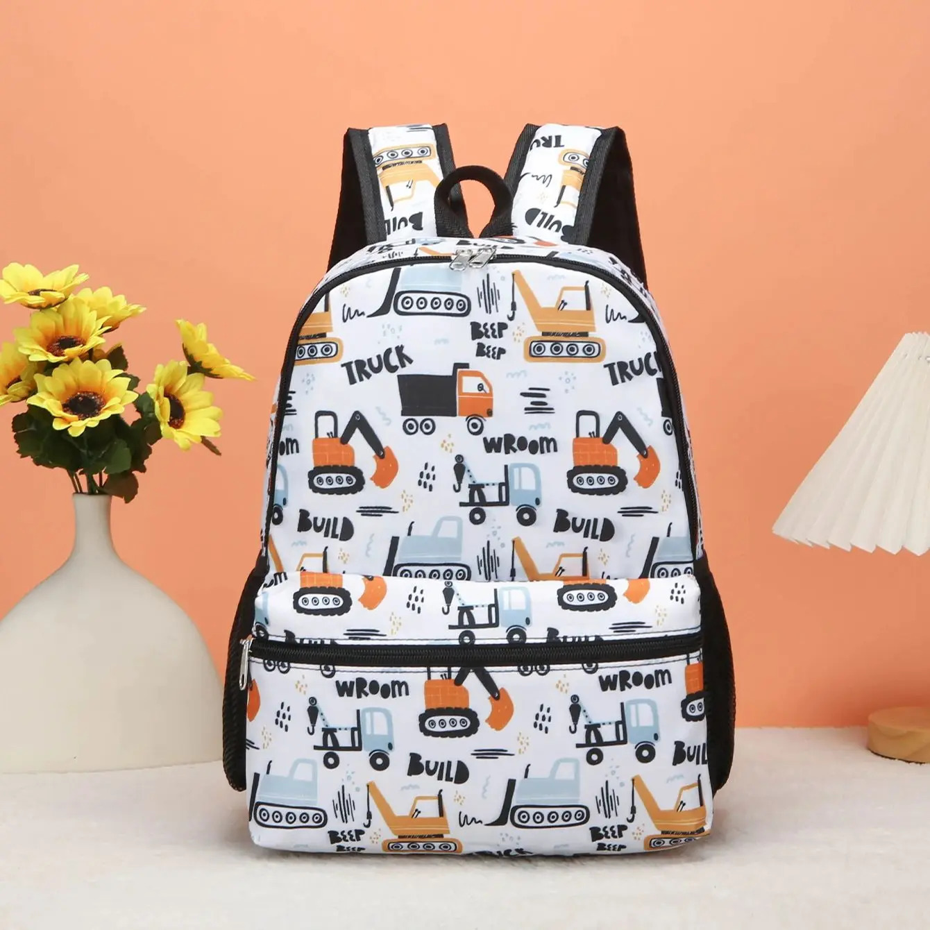 Childrens Cartoon Construction Vehicle Space Backpack Lightweight and Durable Suitable for Boys Girls 260311