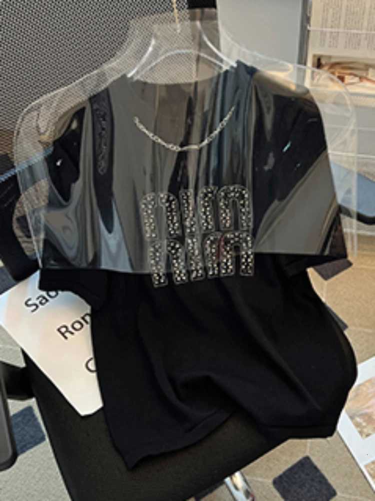 2024 Plus Size Hot Drilling Chain Loose T-shirt Women Summer New Korean Style Elegant Casual Trendy Short Sleeve Top Base ShirtT260312