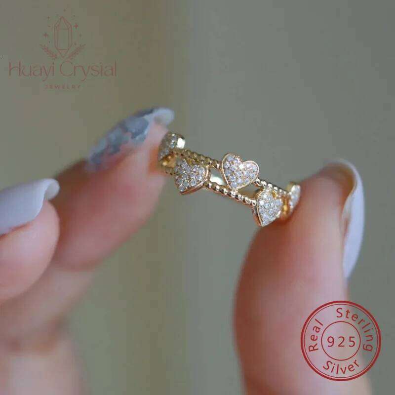 Fashionable S925 Sterling Silver Gold Plated Double full zircon heart charm Heart Simplicity Ring for women fine jewel H260312