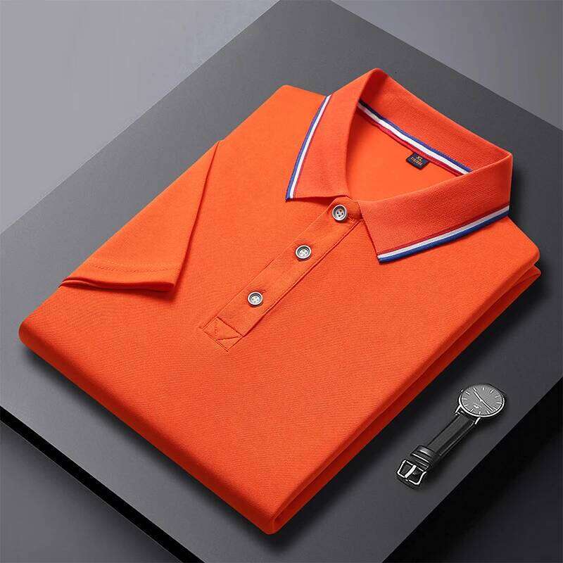 Solid Color Shirt Men's Business Polo Collar Half Top Summer Casual Short sleeved T-shirt for Men an 26H0312