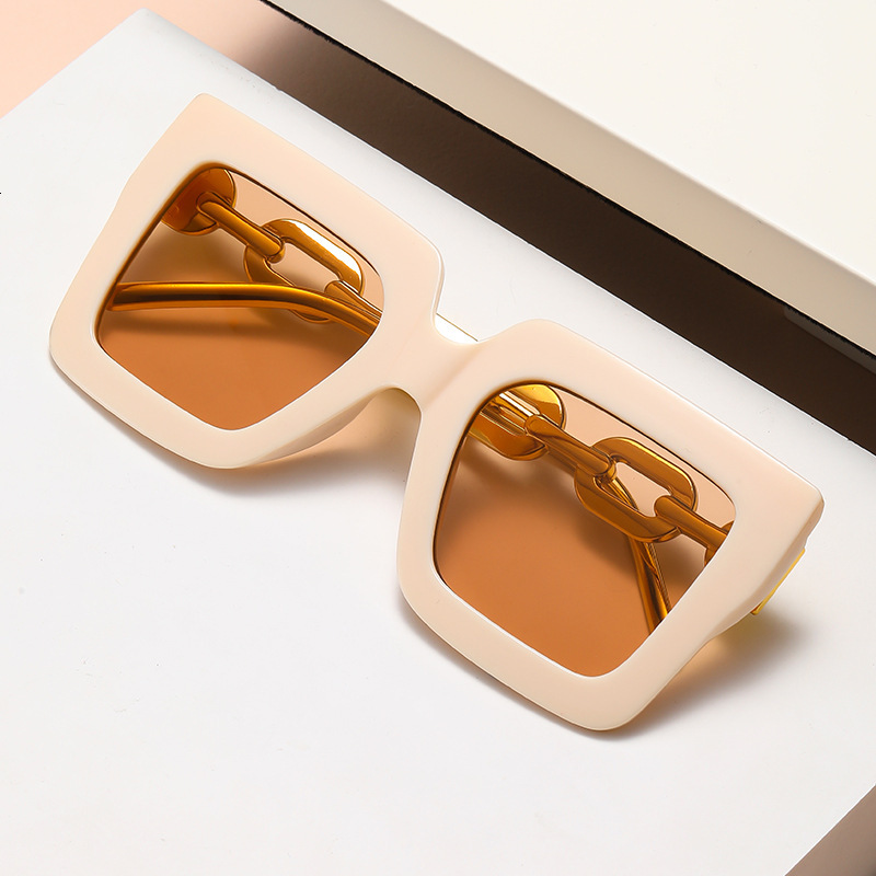New style fashionable versatile full-frame metal square hollow glasses with chain leg decoration for women