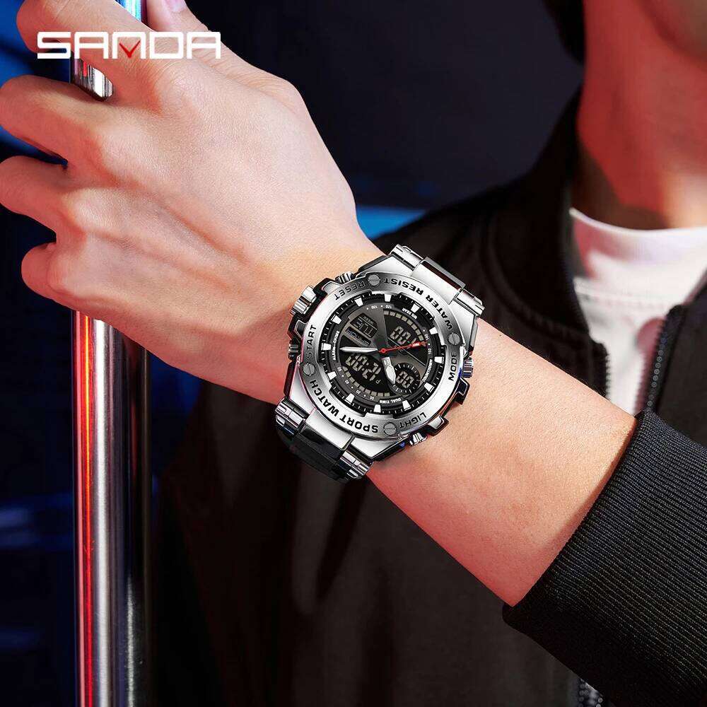Fashion Sanda 3363 Top Brand Men Junior High School Student Silicon Militari Sports Cool Multifunctional Electronic Quartz Watch