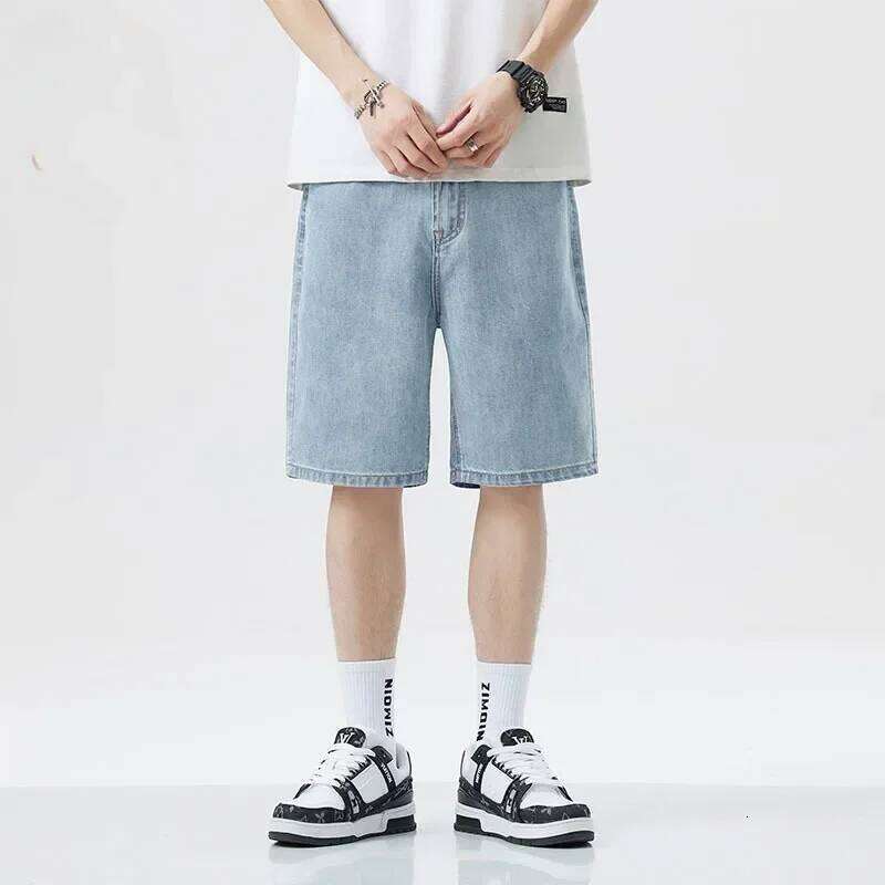 2025 Summer Classic Shorts Jeans Men Denim Pants Straight Stretch Casual Cool Thin Knee Length Blue Fashion Brand Daily Trousers
