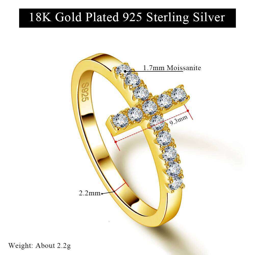 Linker Moissanite Cross Wedding Band S925 Sterling Silver Diamond Ring for Women Gold Plated Christmas Trendy Jewelry Gift H260312