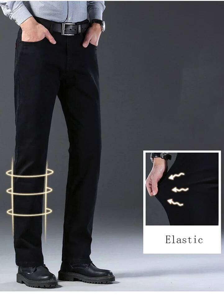 Men Classic Advanced Fashion Brand Pure Black Jeans Man Soft Breathe Stretch Slim Straight Denim Trousers Mens Pants Overalls 26Y0312
