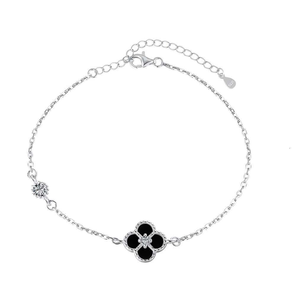 Women Jewelry Bracelets Charm Bracelets INS Style Mother-of-Pearl Red Agate Four-Leaf Clover S925 Sterling Silver Bracelet