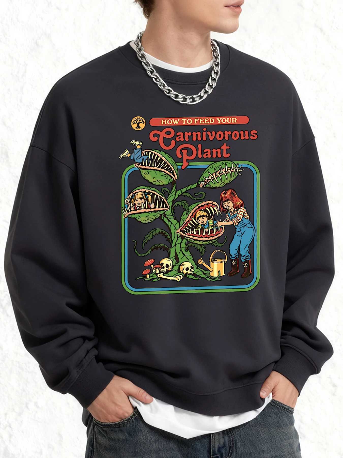 Earnivorous Plantpattern New Sweatshirt For Men Crewneck All-Match Clothing Oversize Winter Pullovers Unisex Soft Long Sleeve M260312