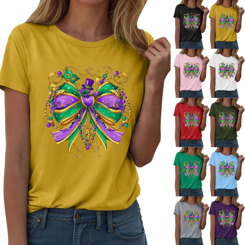 Fashion Carnival Party Shirts Small Mardi Gras Printed Festival Rave Dress Up Tops Short Sleeved T Shirt And Blouse Women Z260312