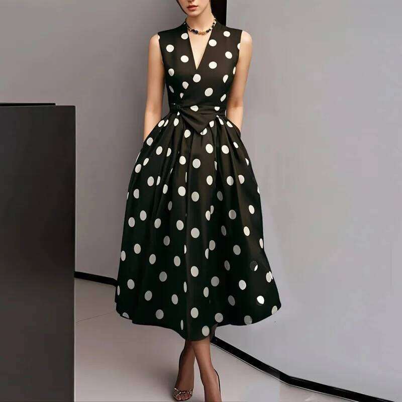 Retro Fashion V Neck Pocket Hem Evening Dresses Woman Spring High Waist Tie-up Slim Long Summer Sleeveless Tank Maxi Dress C260312