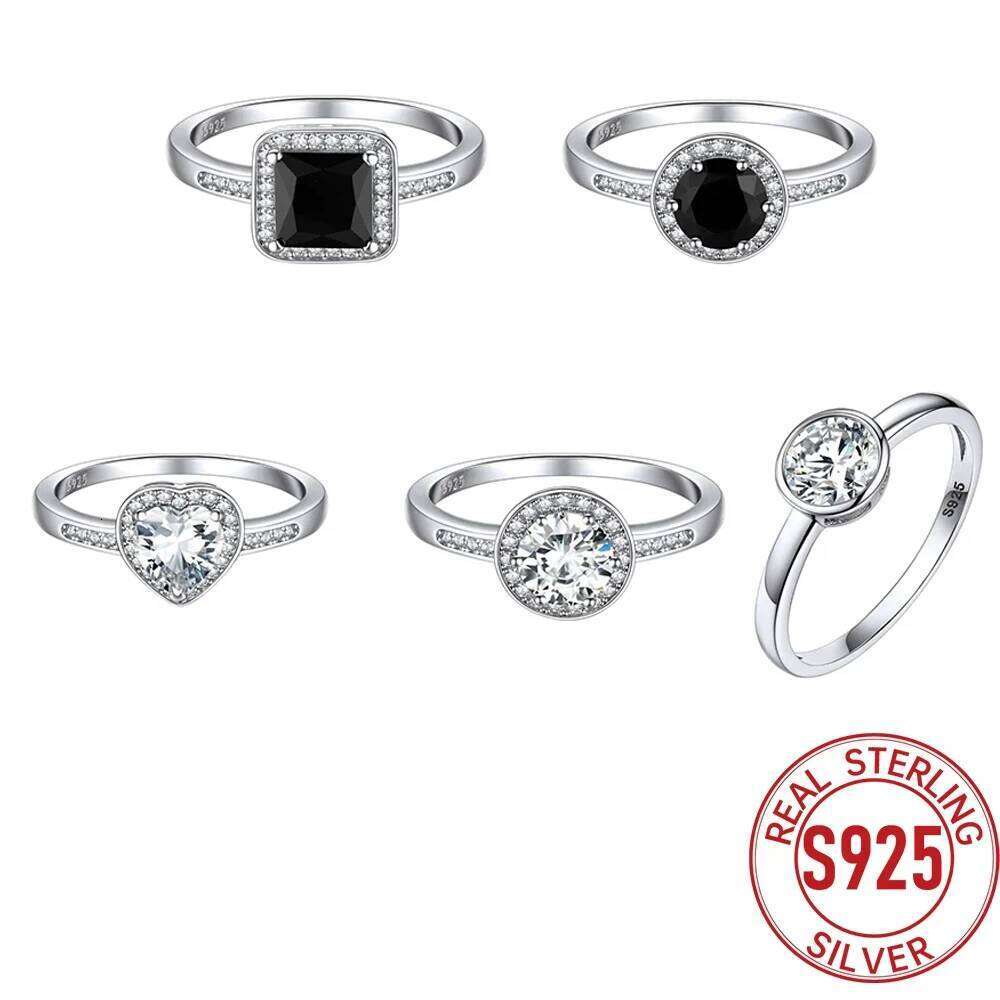 U7 925 Sterling Silver Wedding Rings Woman Size 5 -12 Black White Crystal CZ Anniversary Dainty Jewelry Gift for Wife H260312