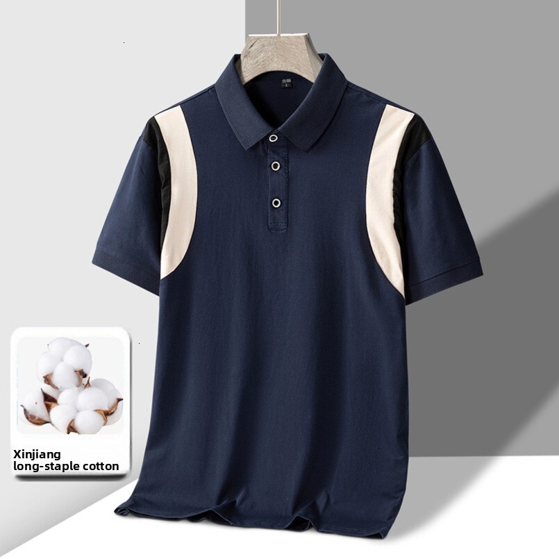 New Cotton Shirt, Ice Porcelain Cotton, Solid Color, Fashionable, Casual, Breathable, Trendy Short-Sleeve Polo for Young and Middle-Aged People