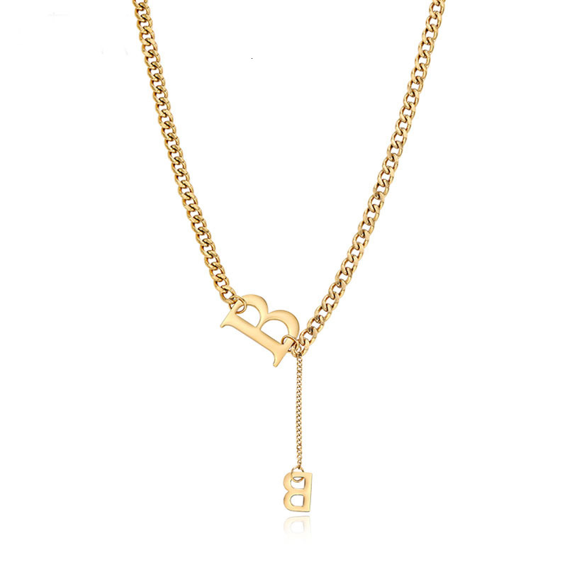 Luxury Brand Designer Jewelry European And American Stainless Steel Necklace For Women, Titanium Steel Hip-Hop Letter B Trendy Brand Sweater Chain, Th