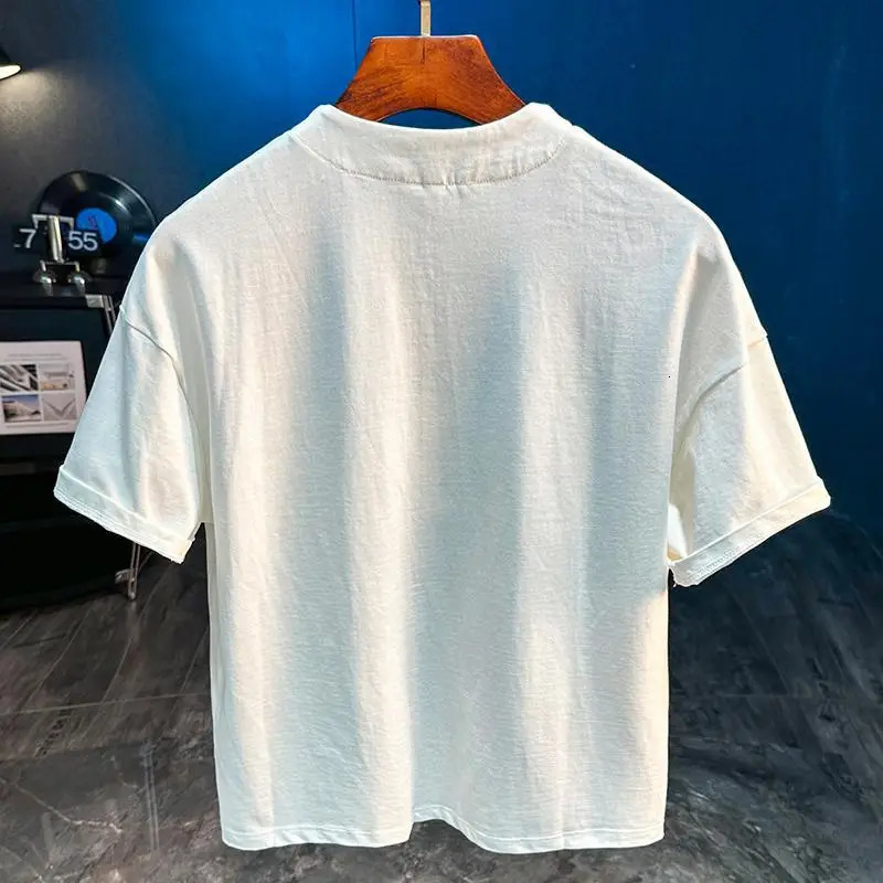 Solid color simple short sleeved Tshirt for mens summer 2025 fashion outfit loose top 260228