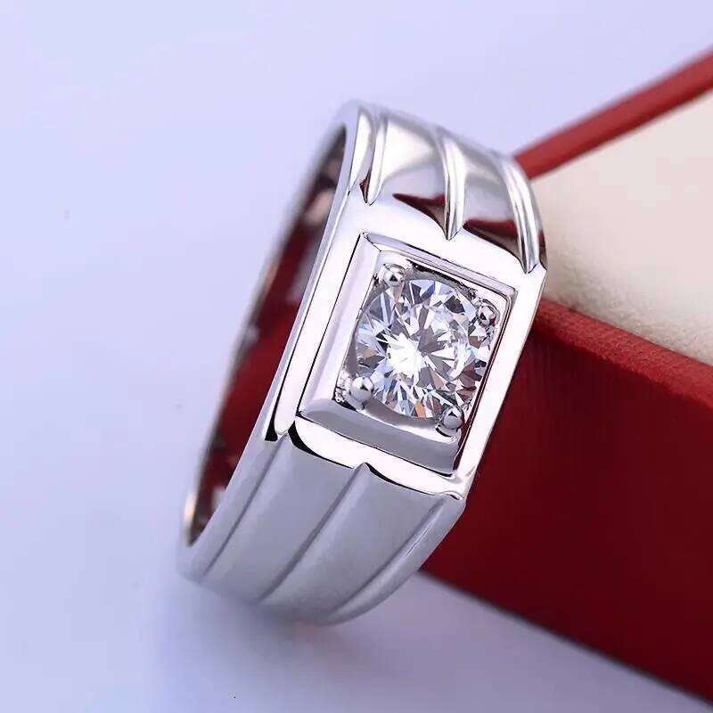 Classic Men's Sterling Silver Diamond Ring,Minimalist Timeless Wedding Engagement Jewelry for Men,Silver 925 Adjustable Ring H260312