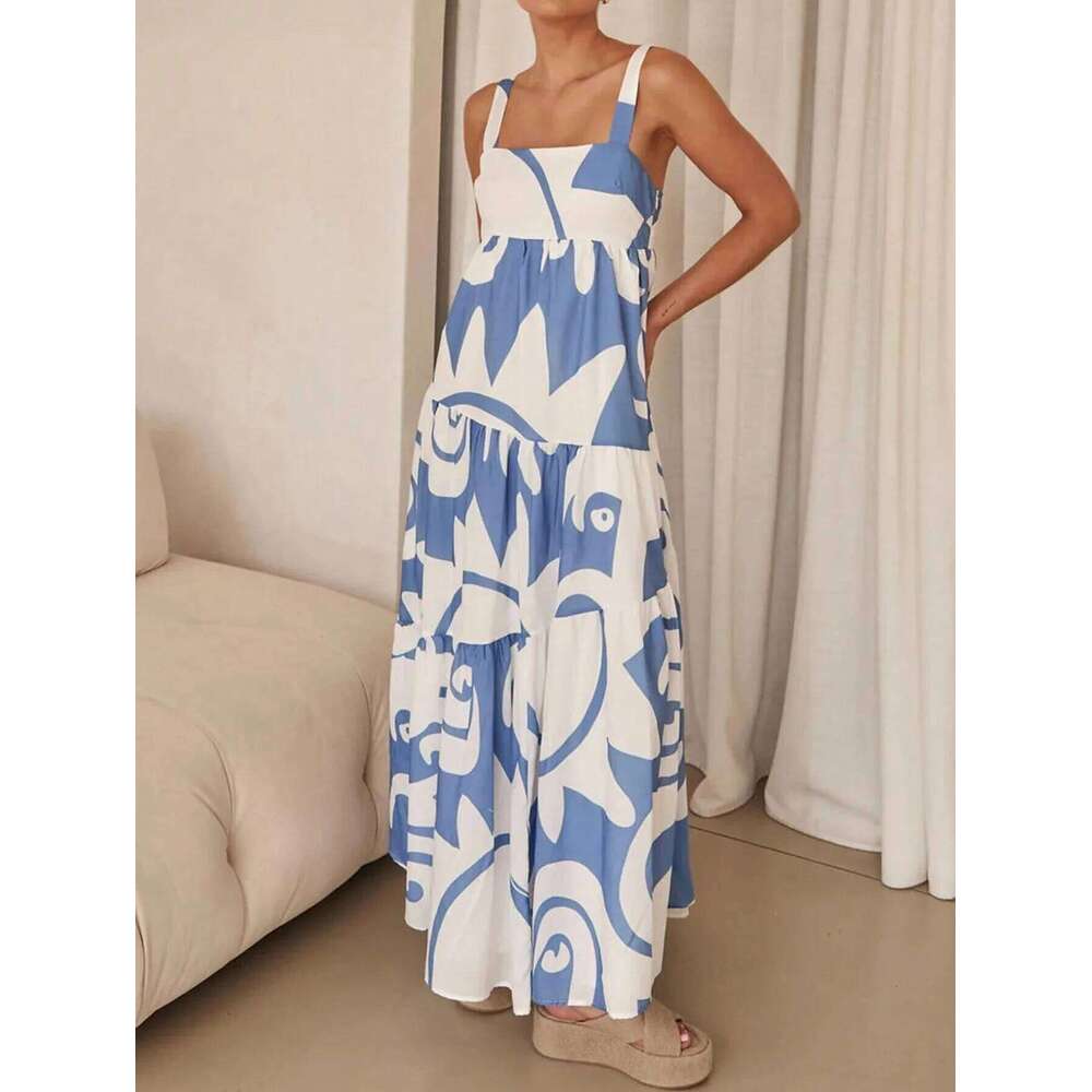 Ladies spring and summer holiday casual printed slip dress C260311