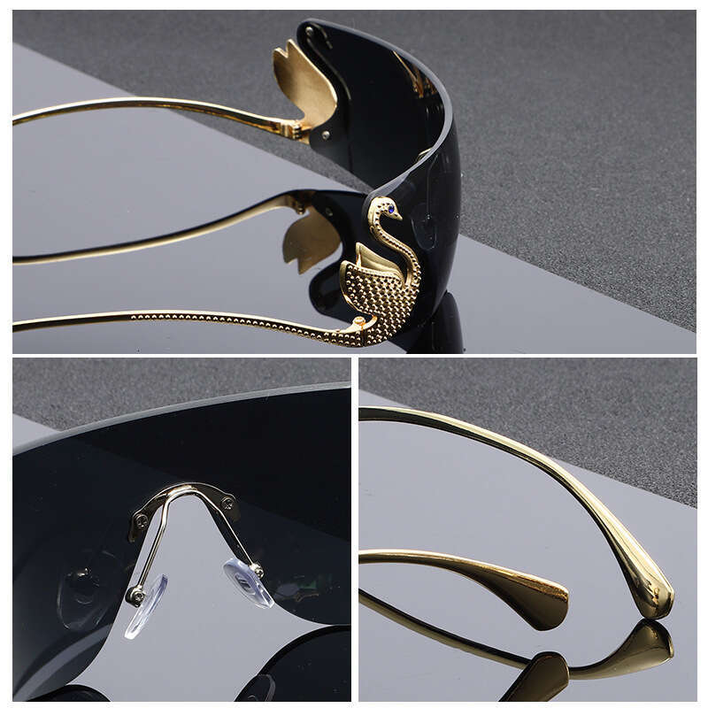 Fashion Diamond-Embellished Swan-Ear Sunglasses, Personalized Women's Sun Protection Versatile Rimless One-Piece Glasses