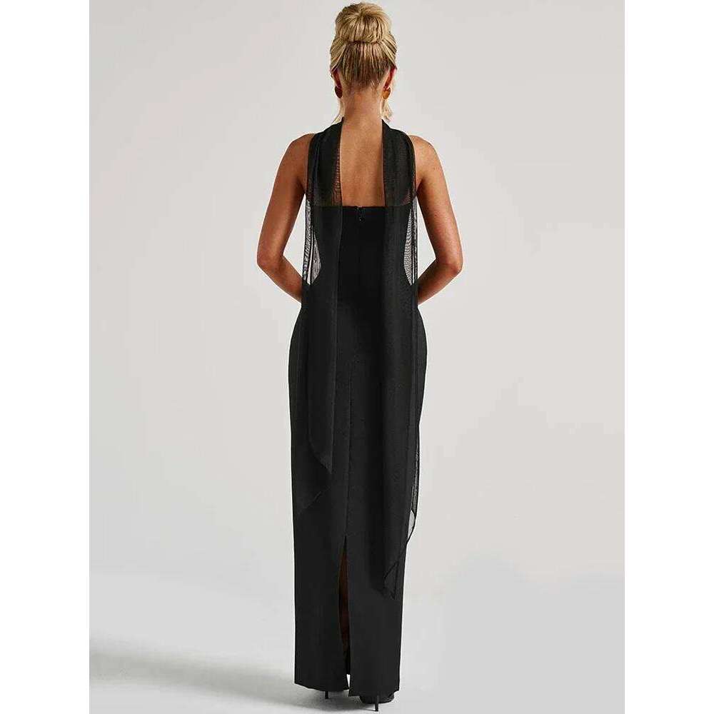 XIAOTANG Scarf Collar Strapless Sexy Maxi for Women Fashion Off-shoulder Backless Bodycon Club Party Long Dress Elegant C260312
