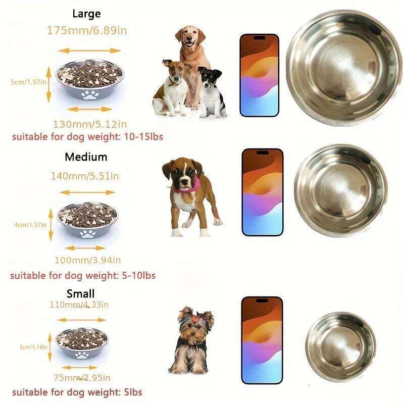 1Pcs Pet Food Rice Stainless Steel Drinking anti-tip Large Dog Cat Water Bowl 26Y0312