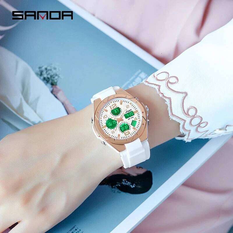 SANDA 6062 Fashion Dynamism Youth Sports Women Multifunction 50M Waterproof Quartz Watch LED Digital Casual Ms. Wristwatches-2