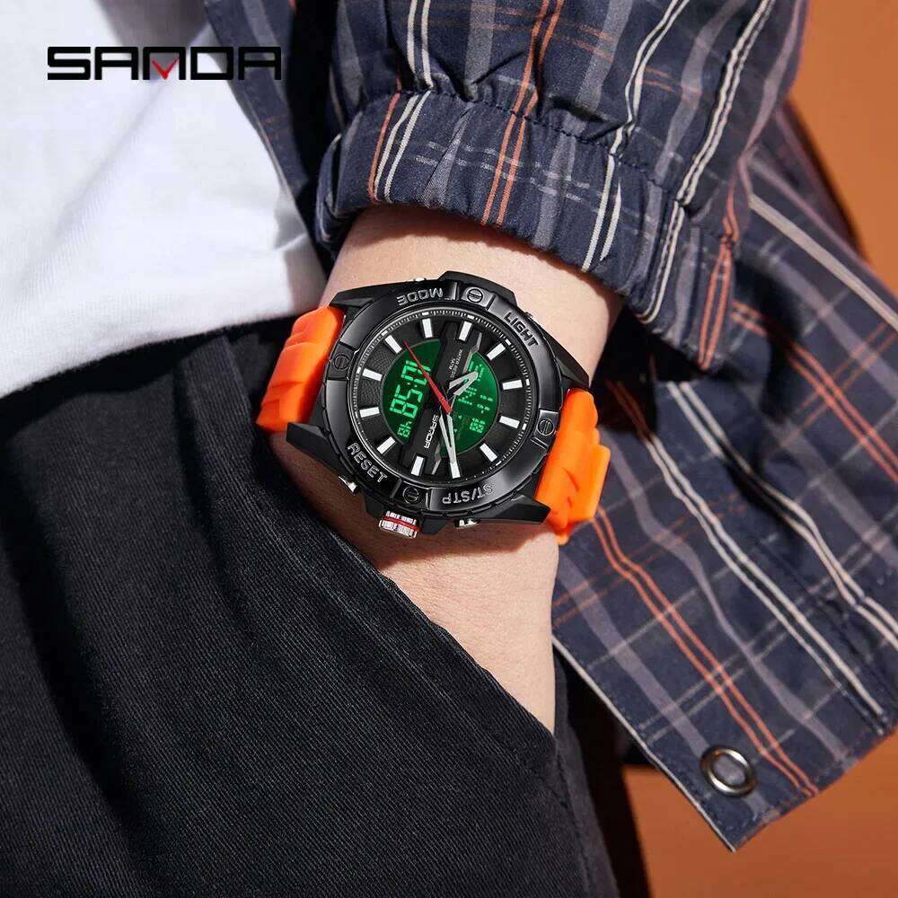 SANDA 5111 new electronic military sports multifunctional waterproof night light LED dual display men's watch 2026