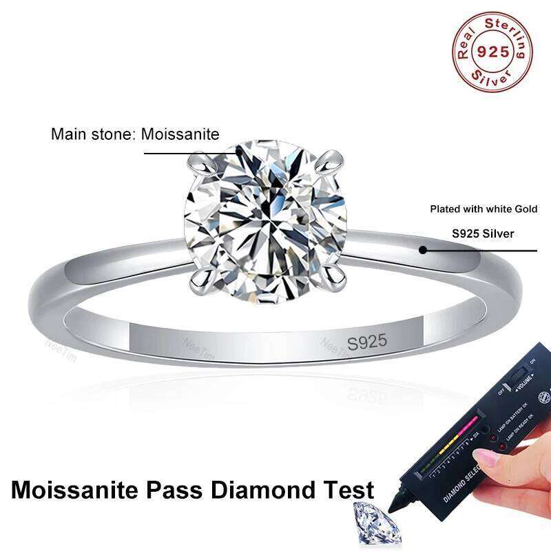 NeeTim 0.5ct 1ct 2ct D Color Moissanite Engagement Ring for Women S925 Sterling Silver Lab Diamond Promise Wedding Band Jewelry H260312