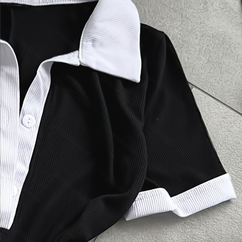Women's Casual Polo Neck One Piece Romper Short Sleeve Slim Fit Tie Waist Lapel Collar Jumpsuit Shorts For Commute Outdoors