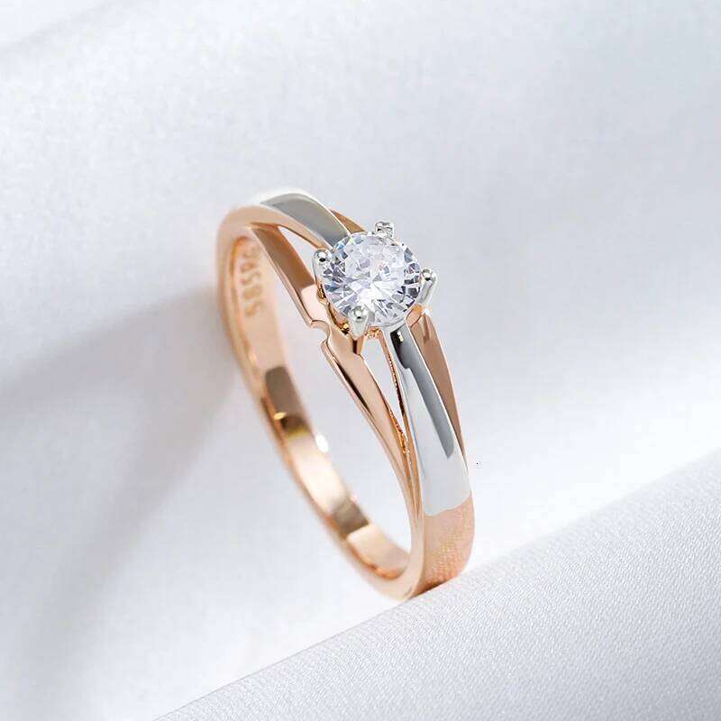Kinel Hot Bride Wedding Rings Luxury 585 Rose Gold Silver Color Mix Natural Zircon Setting Slim Design Daily Jewelry For Women H260312