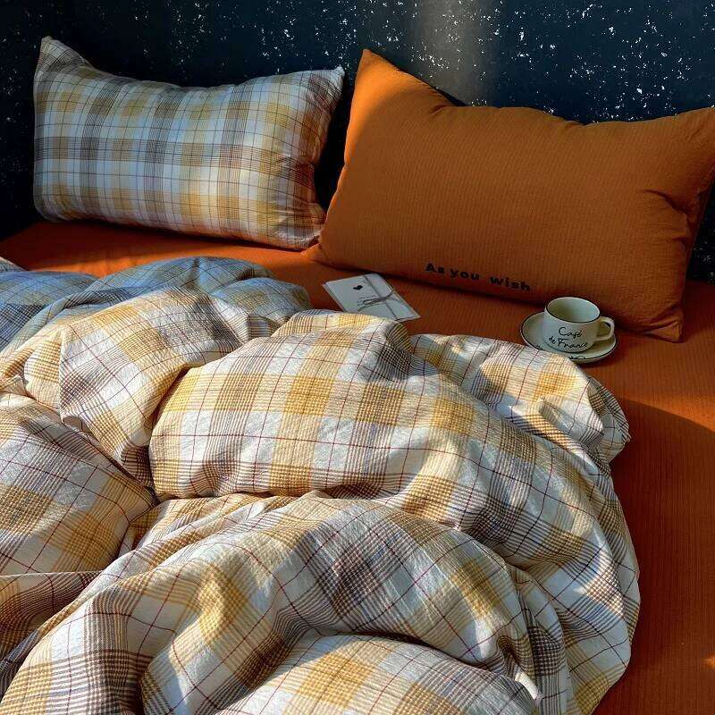 High Quality Beauty Bedding Plaid Duvet Cover Bed Sheet Set With Pillowcases Adult Dormitory Queen Size Winter Home Decor H260312