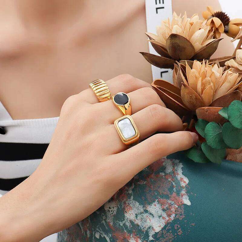 VQYSKO Signet Man Women 14k Gold Plated Stainless Steel Dome Chunky Statement Ring Comfort Fit For Minimalist Stat H260312