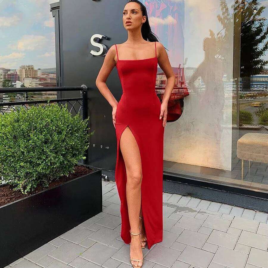 Y2K Summer Hot selling Women's Wear Slim Fit Off Back Sexy Split Dress with One Line Collar C260312