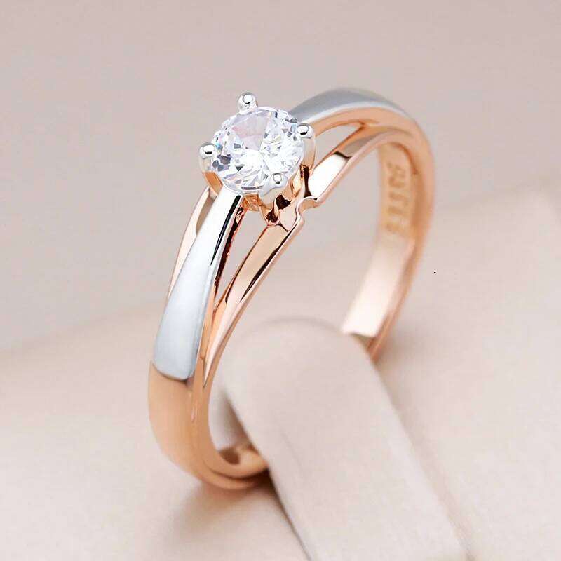 Kinel Hot Bride Wedding Rings Luxury 585 Rose Gold Silver Color Mix Natural Zircon Setting Slim Design Daily Jewelry For Women H260312