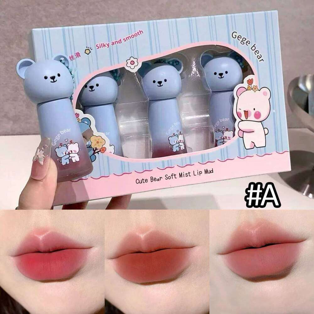 Gege bear Cute Cat Gloss Moisturizing Smooth and Long-lasting Lip Glaze - 4 Shades Easy to Apply Holiday Gifts W260311