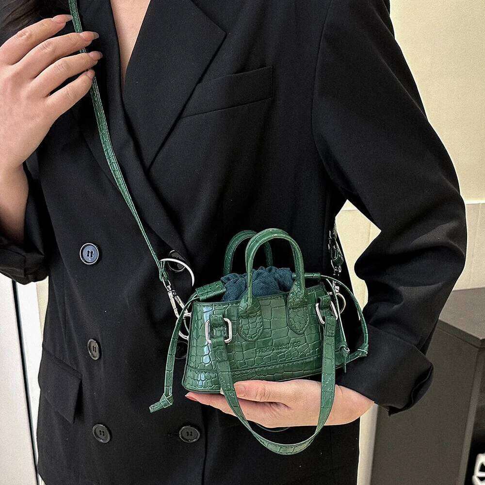 Women Shoulder Solid Color Crocodile Pattern Luxury Handbags Messenger Totes Drawstring Crossbody Bag XIU LAI SI