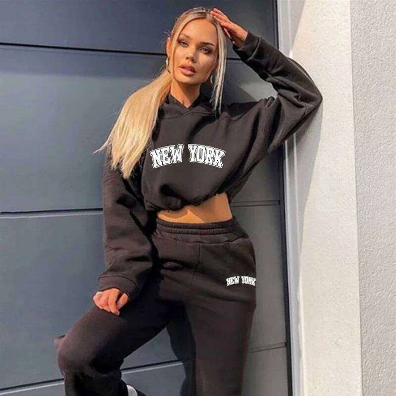 Womens 2 Pieces Suit Hooded Print Pullover Tracksuit Set Drawstring Short Sweatshirts Casual Sweatpants Sports Home Clothing C260312