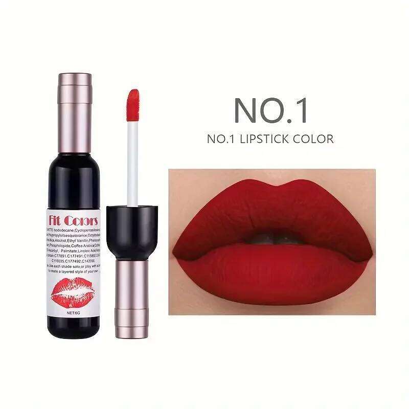 Red Wine Bottle Design Gloss,Velvet Matte Gloss Liquid Lipstick, High Colour Development,for Natural Lip Makeup W260311