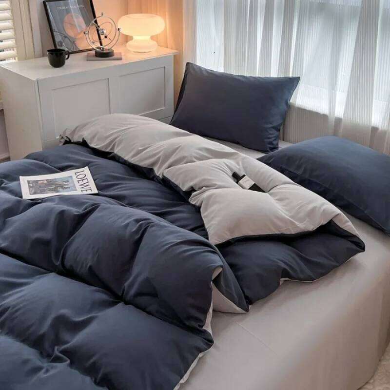 2025 new solid abraded four-piece set of color matching sheets for home use, comfortable, skin-friendly and breathable H260312