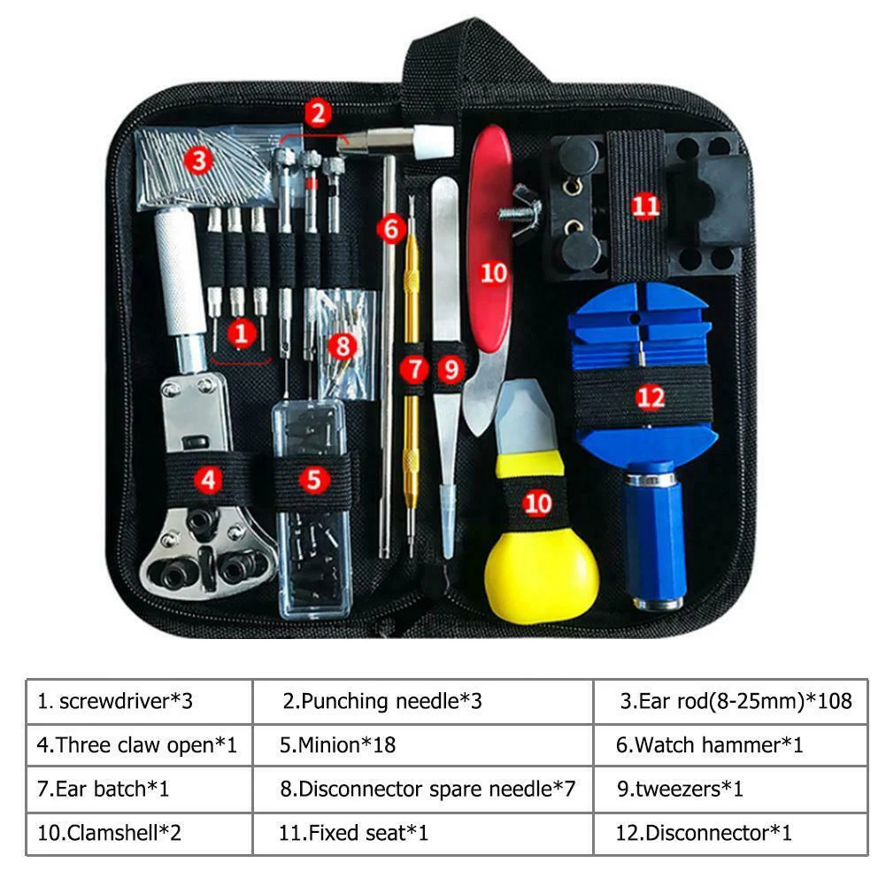 Watch Repair tool Kit Watchmaker Back Case Opener Link Pin Spring Bar Remover Clock Battery Replacement Strap Needle Set