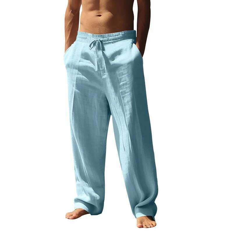 Cotton linen men's 2025 summer new loose casual high waisted breathable plus size Haren pants slimming wide trousers
