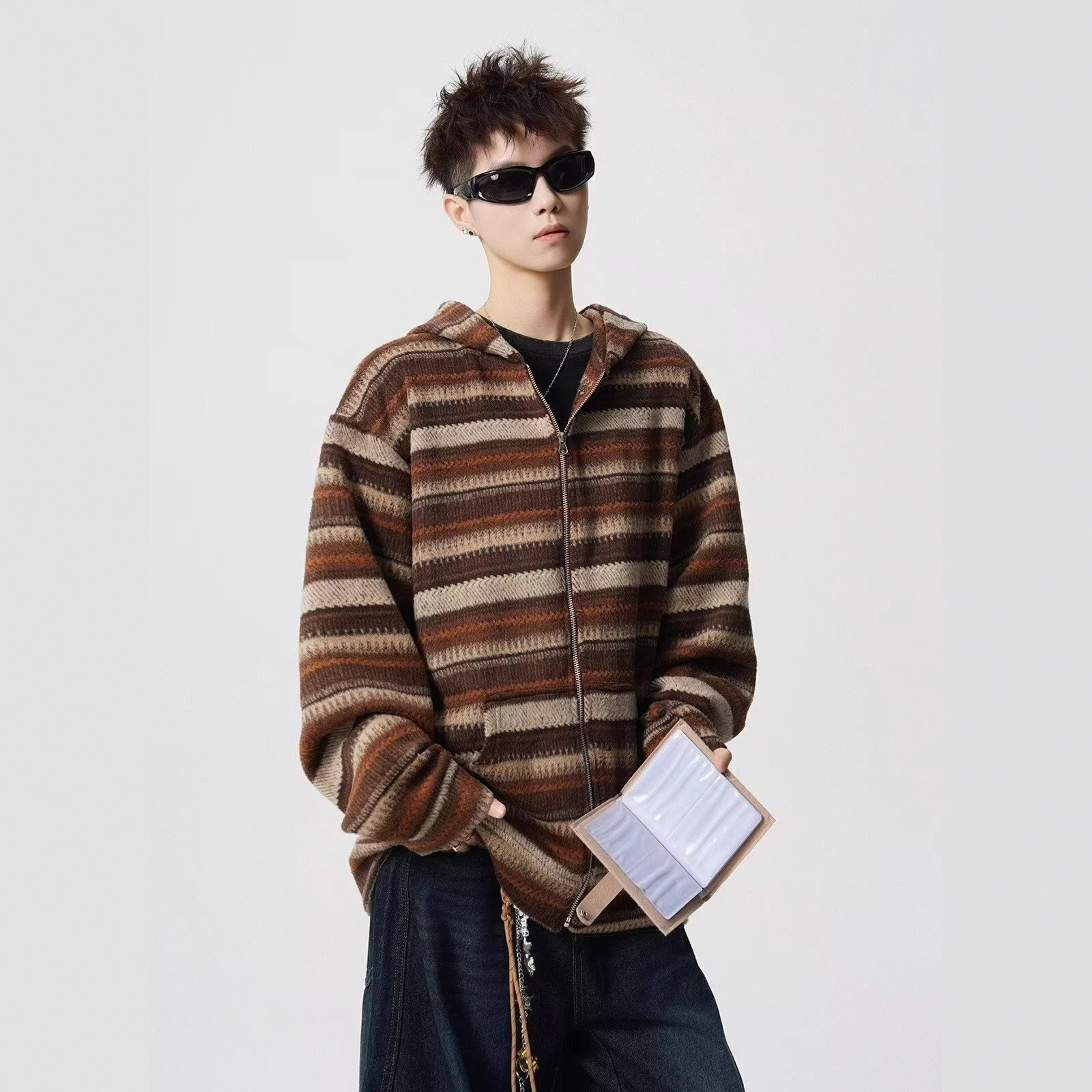Striped Hooded Sweatshirt Designer Hoodie For Men Autumn Casual Cardigan Cleanfit Couple's Trendy Jacket