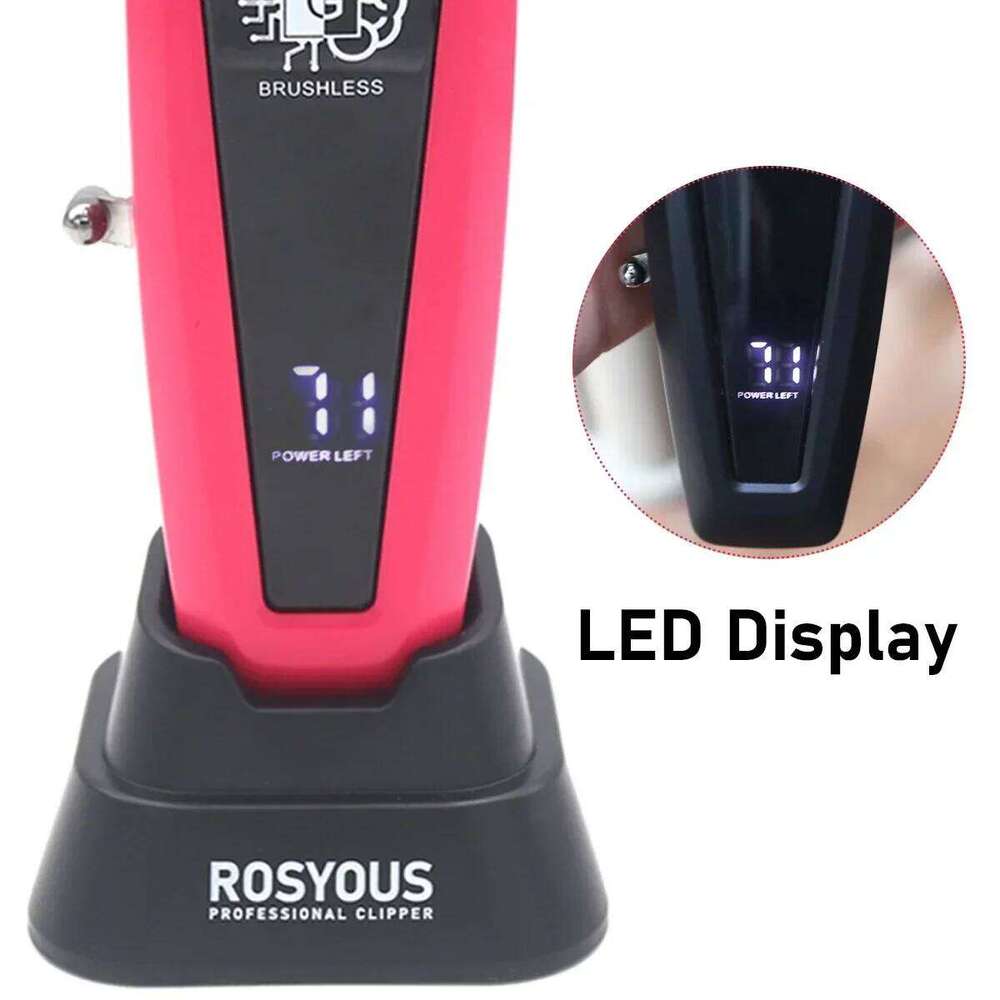 Professional Clipper ROSYOUS Brushless Motor 7500 RPM DLC Blade LED Display, Fast Charging Stand Hair Cutting Machine C260312