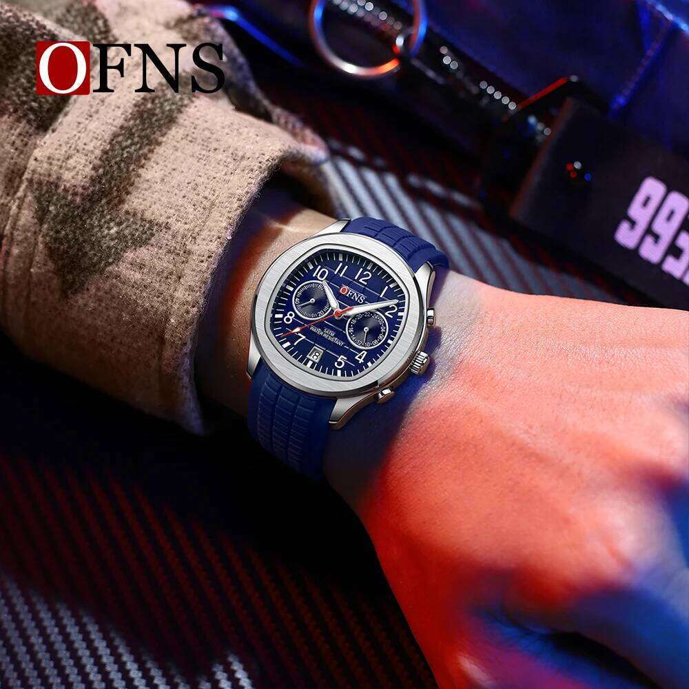 OFNS 8020 Luxury Double Hole Five Needle Waterproof Luminous Calendar Fashion Men's Quartz Watch