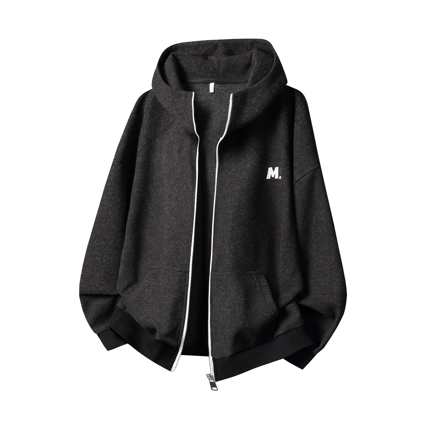 Heavy Designer Hoodie Woolen Hooded Sweatshirt Autumn Style Retro Color-block Zipper Cardigan Jacket Textured Thickened Hoodie