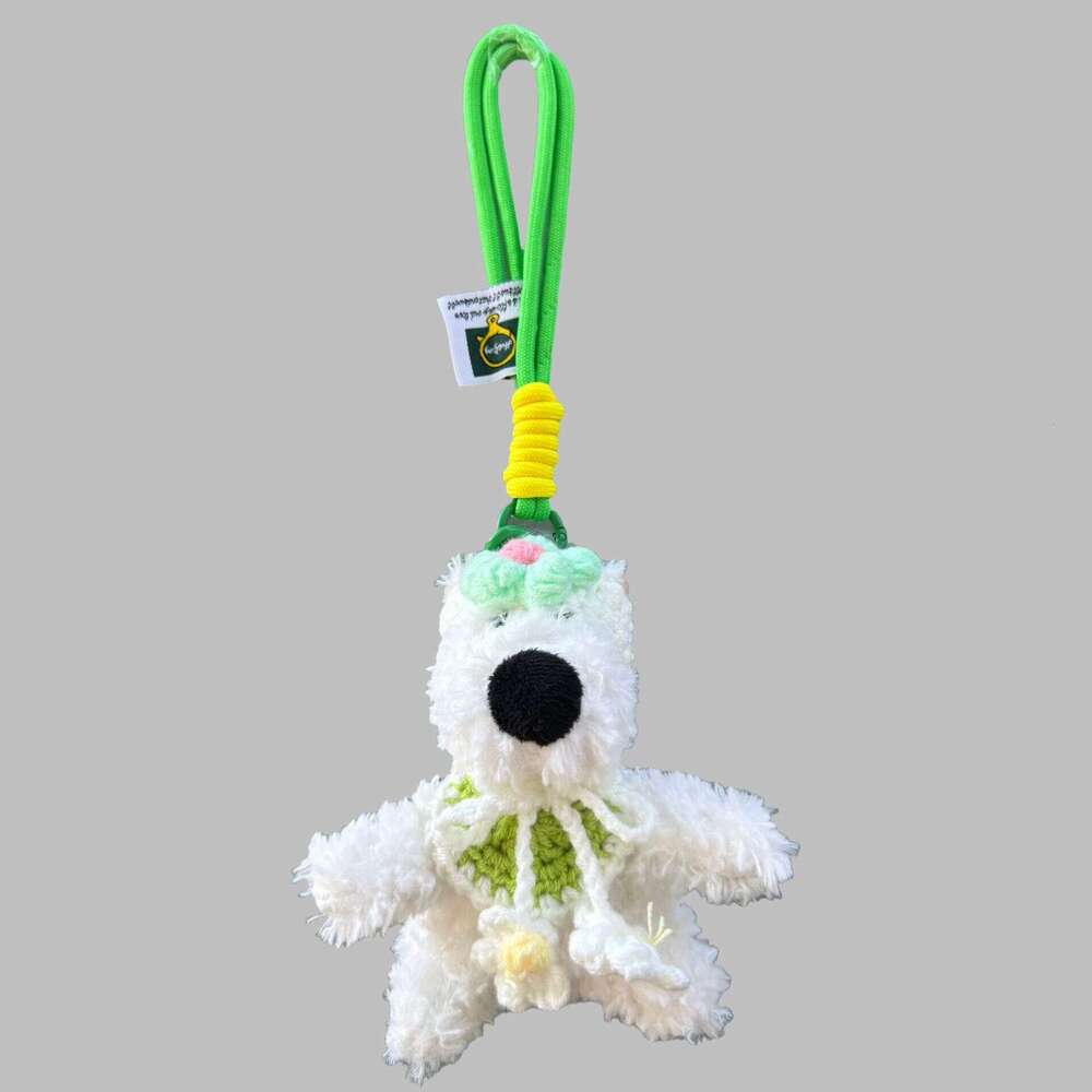 Little Red Flower Bib West Highland Dog Plush Pendant, Cute Puppy Bag Ornament, Doll Keychain, Small Gift for Women
