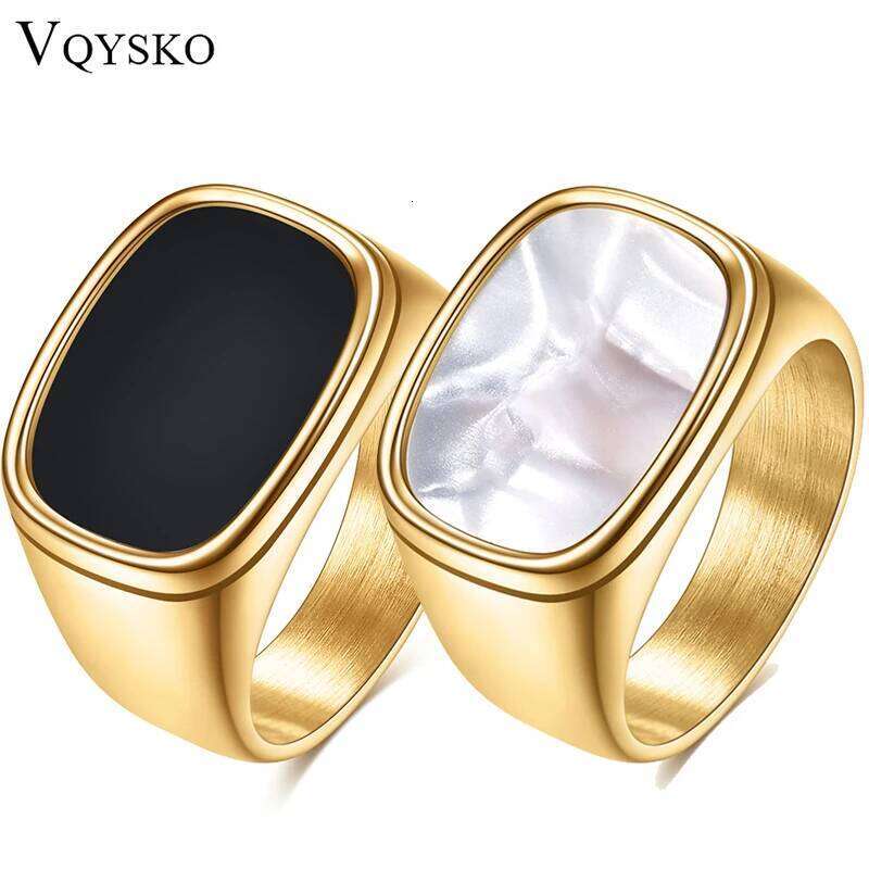 VQYSKO Signet Man Women 14k Gold Plated Stainless Steel Dome Chunky Statement Ring Comfort Fit For Minimalist Stat H260312